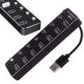 7-portowy HUB USB 3.1 Gen 1 z przełącznikami ON/OFF, LED, 5 Gb/s, czarny