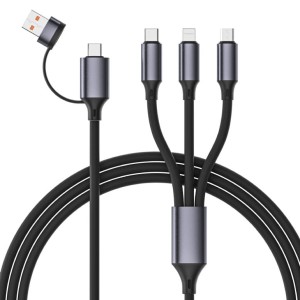 Kabel 3w1 USB-A do  USB-C/ microUSB  / LIGHTNING 1,5M czarny w oplocie