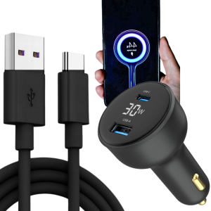 SZYBKA ŁADOWARKA SAMOCHODOWA 30W USB 3.1 + KABEL USB-C USB 1,8M 3A