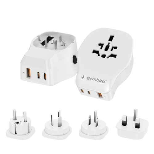 Uniwersalny ADAPTER Gniazda US UK AU CN Ładowarka GaN USB  20W Gembird