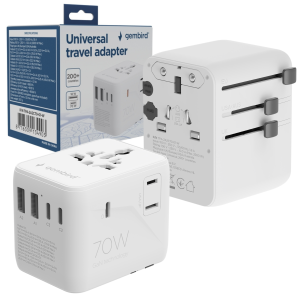 Uniwersalny ADAPTER Gniazda US UK AU CN Ładowarka GaN USB  70W Gembird