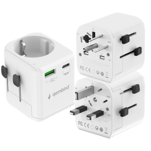 Uniwersalny adapter podróżny GNIAZDKO  US UK AU CN  z uziemieniem, 20 W QC 3.0