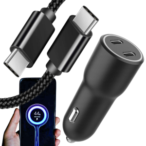 Zestaw Ładowarka Samochodowa 40W 2x USB-C QC 3.0 PD + Kabel USB-C 1,8m – szybkie ładowanie, czarna