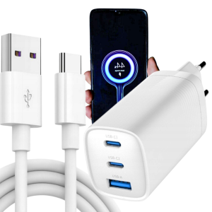 Zestaw ładowarka sieciowa GaN 65W QC 3.0 PD + kabel USB-C 1m – szybkie ładowanie Power Delivery