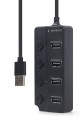 Hub aktywny USB 2.0 4-portowy Włączniki LED Zasilacz UHB-U2P4P-01