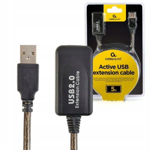 Przedłużacz aktywny USB 5m – High/Low Speed, czarny (UAE-01-5M)