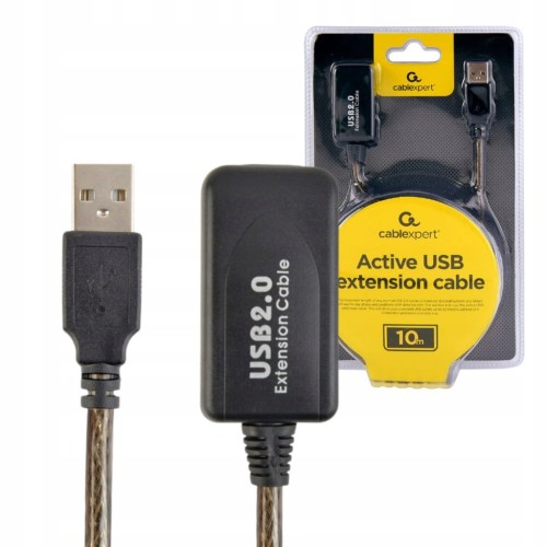 Przedłużacz aktywny USB 10m – High/Low Speed, czarny (UAE-01-10M)