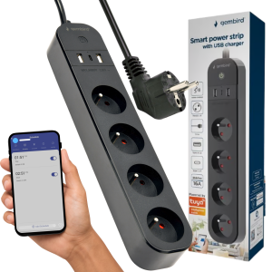 Inteligentna listwa zasilająca WiFi Tuya 4 gniazda + USB-A/USB-C, pomiar energii