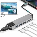 Adapter USB-C 6w1 HUB HDMI 4K LAN 100Mb PD 55W Rozdzielacz USB Stacja Dokująca
