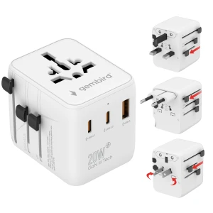 Adapter gniazda  PODRÓŻNY USA UK EU AU USB-C PD 20W GaN Ładowarka