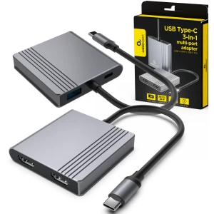Adapter USB-C 3w1 Hub USB-C 2x HDMI 4K USB 3.2 PD 85W Szary