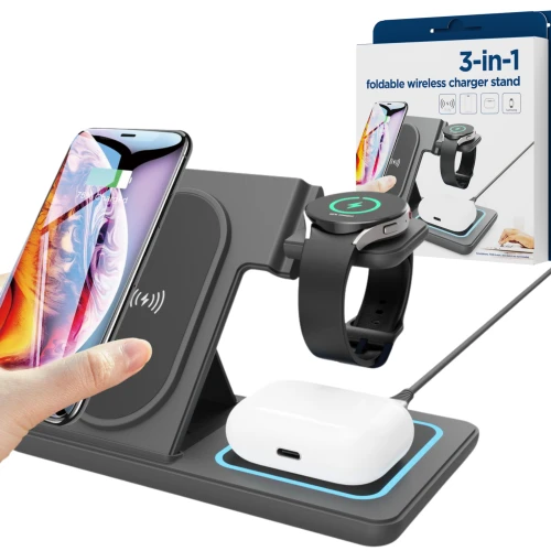 Stacja Ładowania Bezprzewodowa 3w1 15W do Samsung Watch Telefon TWS USB-C
