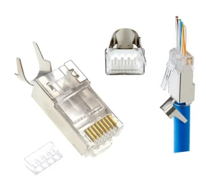 WTYKI RJ45 KAT.7 PRZELOTOWE EKRANOWANE SFTP FTP PASS-THROUGH POZŁACANE 50szt
