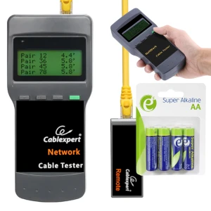 Cyfrowy tester kabli LAN RJ-45  RJ11 RG-58 BNC +  4x baterie AA