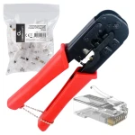 ZACISKARKA DO WTYKÓW SIECIOWYCH LAN RJ45 RJ12 RJ11 +  50 x WTYK KOŃCÓWKI WTYCZKA RJ45 8P8C UTP Z PROWADNICĄ PRZELOTOWE