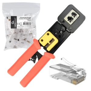 Uniwersalna Modułowa Zaciskarka wtyków RJ45 / RJ12 / RJ11 LAN + 50 sztuk wtyków RJ45 przelotowych
