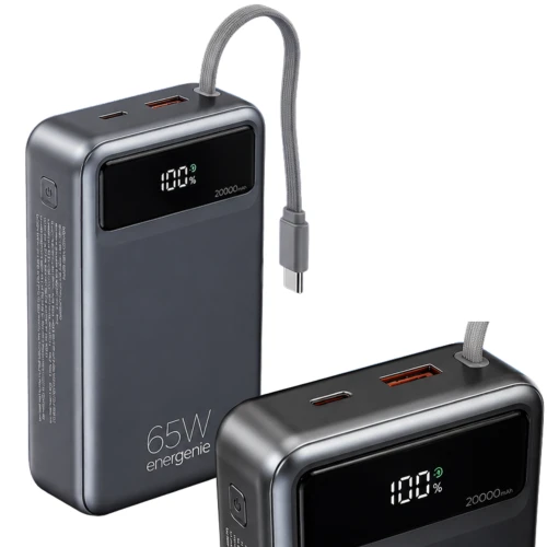 Powerbank 20000mAh 65W PD USB-C LCD do Laptopa z Kablem USB C