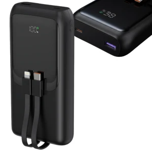 Powerbank 20000mAh 20W PD QC 3.0 LCD USB-C Zintegrowane Kable USB-C Lightning