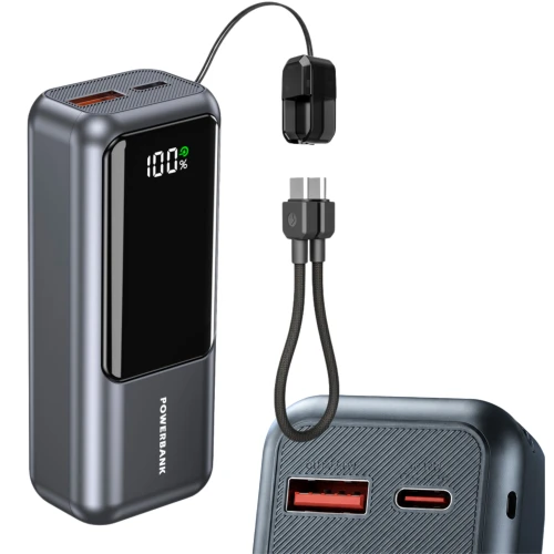 Powerbank 10000mAh 20W PD QC 3.0 Szybkie Ładowanie LCD USB-C Szary