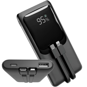 Powerbank 10000mAh 20W PD QC 3.0 LCD z kablami USB-C + Lightning do iphone