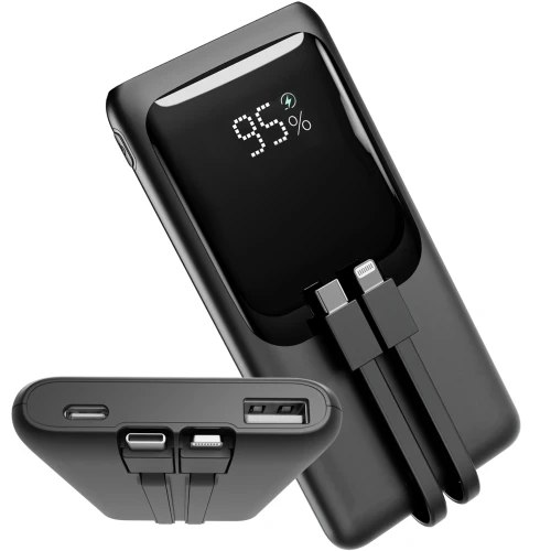 Powerbank 10000mAh 20W PD QC 3.0 LCD z kablami USB-C + Lightning do iphone