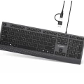 Klawiatura USB Przewodowa Slim Niski Profil USB + USB-C czarny