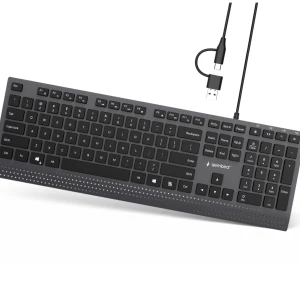 Klawiatura USB Przewodowa Slim Niski Profil USB + USB-C czarny